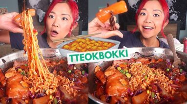 RICE PAPER TTEOKBOKKI + DUMPLINGS MUKBANG! (VEGAN) / Munching Mondays Ep.97